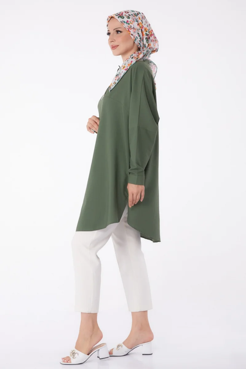 Tofisa Plain Shirt Collar Women's Khaki Tunic - 13257