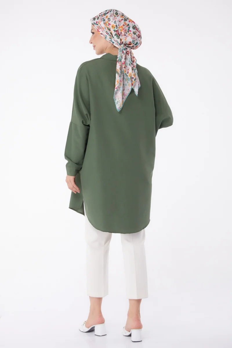 Tofisa Plain Shirt Collar Women's Khaki Tunic - 13257