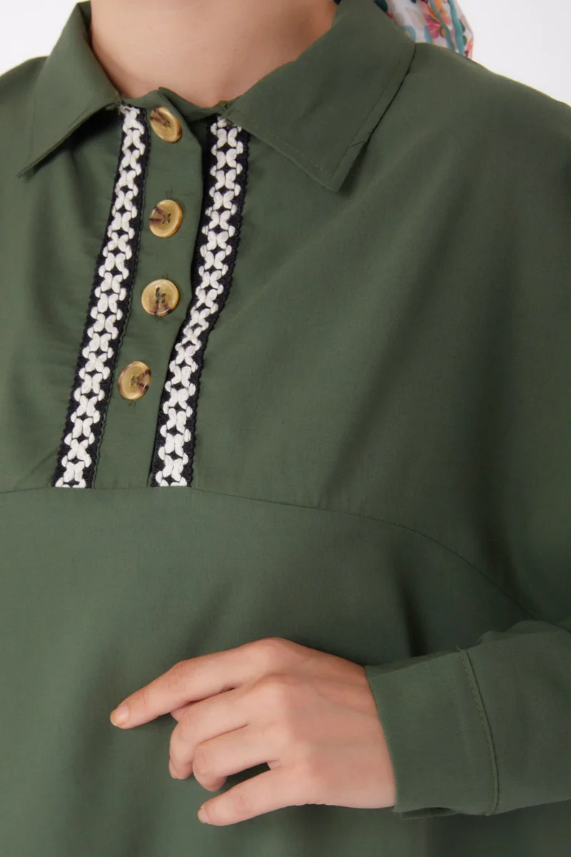 Tofisa Plain Shirt Collar Women's Khaki Tunic - 13257
