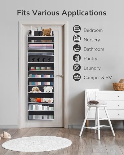 ULG Over The Door Organizer with 6 Large Pockets 12 Side Pockets, 50lbs Weight Capacity Door Hanging Organizer for Bedroom, Bathroom Black - Image 5