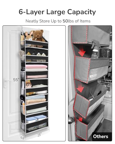 ULG Over The Door Organizer with 6 Large Pockets 12 Side Pockets, 50lbs Weight Capacity Door Hanging Organizer for Bedroom, Bathroom Black - Image 2