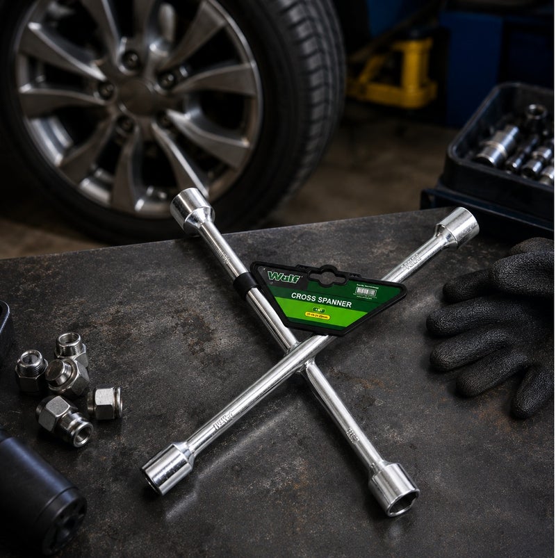 WULF 14 Inch Cross Spanner Heavy Duty 4 Way Lug Wrench with Chrome Plated Steel Construction for Car Wheel Nut Removal, Tire Changing & Automotive Repair Tool - Image 2