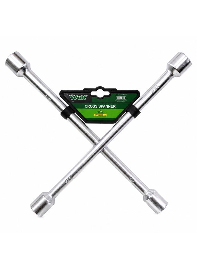 WULF 14 Inch Cross Spanner Heavy Duty 4 Way Lug Wrench with Chrome Plated Steel Construction for Car Wheel Nut Removal, Tire Changing & Automotive Repair Tool - Image 1