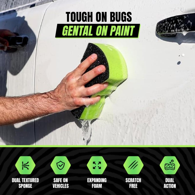 Grip Clean Dual Texture Car Wash Sponge - Multi Purpose Bug Remover Scrubbing Side Soft Sea Sponge - Ultra Scrub Car Cleaning Sponges Wash Bucket Accessory - 2 Pack - Image 5