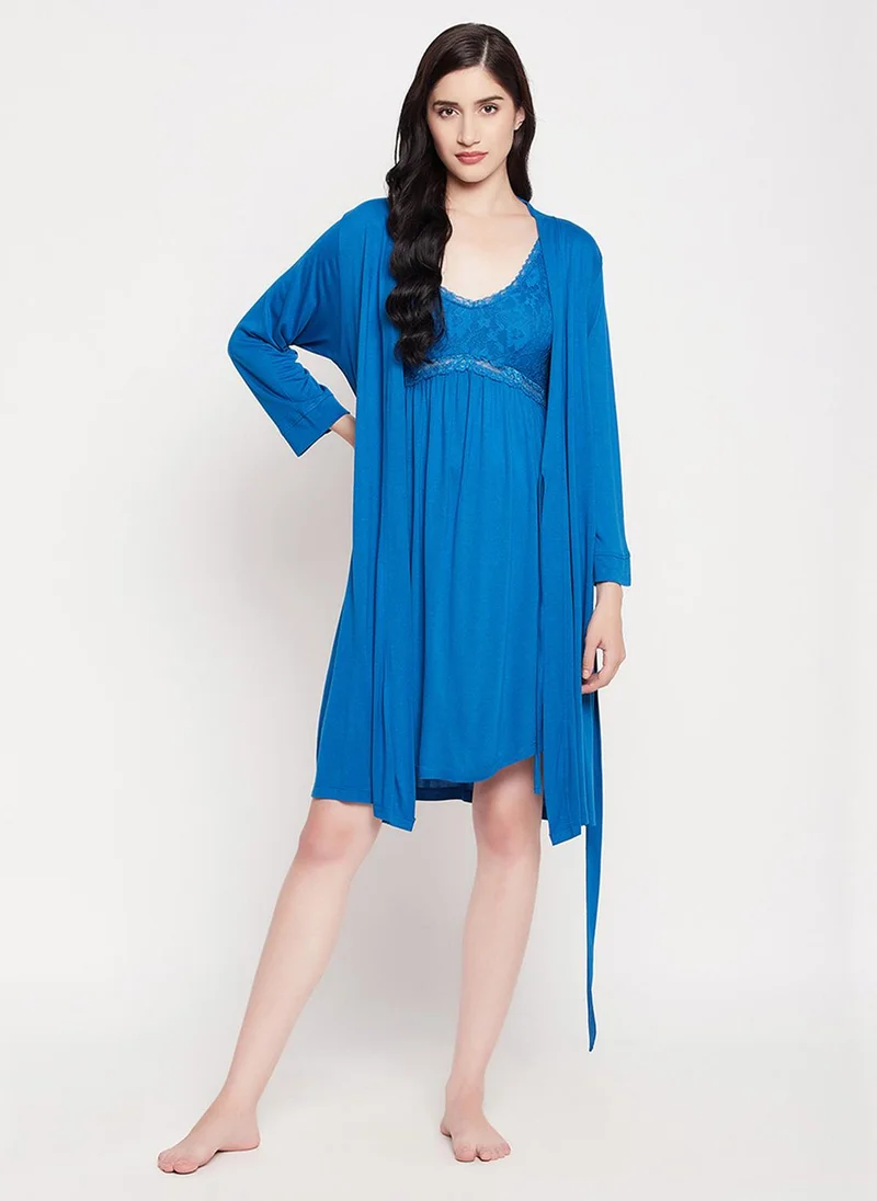 Clovia Clovia Chic Basic Robe in Cobalt Blue - Viscose