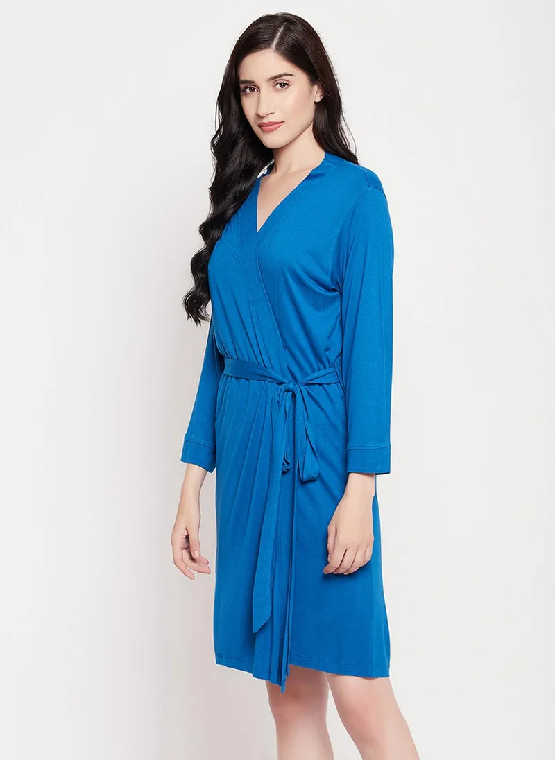 كلوفيا كلوفيا روب أساسي أنيق بلون أزرق كوبالت - فيسكوز