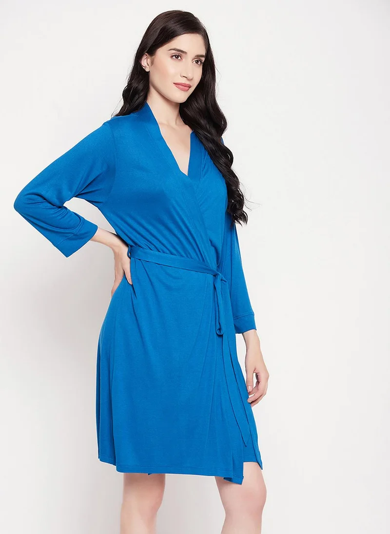 كلوفيا كلوفيا روب أساسي أنيق بلون أزرق كوبالت - فيسكوز