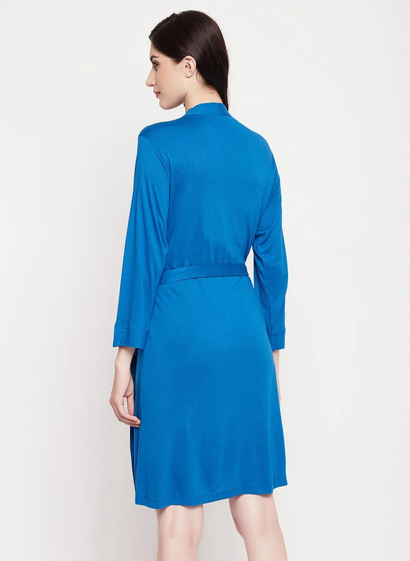 كلوفيا كلوفيا روب أساسي أنيق بلون أزرق كوبالت - فيسكوز