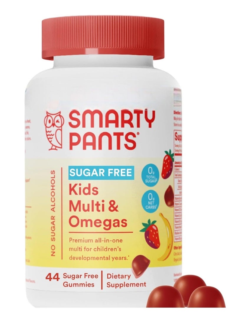 SmartyPants Kids Multivitamin Gummies, Sugar Free: Omega 3 (ALA), Vitamin D3, C, Vitamin B12, B6, Vitamin A, K & Zinc for Immune Support, Erythritol Free, Strawberry Banana, 44 Count (22 Day Supply) - Image 1