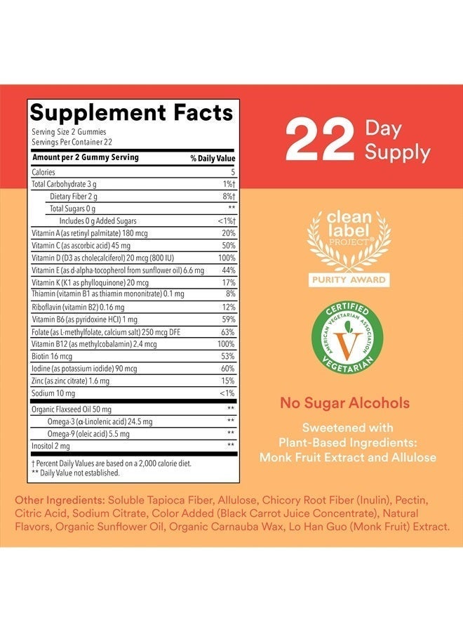 SmartyPants Kids Multivitamin Gummies, Sugar Free: Omega 3 (ALA), Vitamin D3, C, Vitamin B12, B6, Vitamin A, K & Zinc for Immune Support, Erythritol Free, Strawberry Banana, 44 Count (22 Day Supply) - Image 4