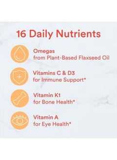 SmartyPants Kids Multivitamin Gummies, Sugar Free: Omega 3 (ALA), Vitamin D3, C, Vitamin B12, B6, Vitamin A, K & Zinc for Immune Support, Erythritol Free, Strawberry Banana, 44 Count (22 Day Supply)  - Image 4