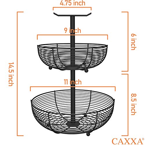 CAXXA 2 Tier Fruit Basket Bowl Kitchen Heavy Duty Wire Organizer, Black - Image 2