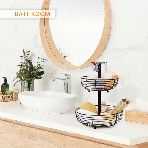 CAXXA 2 Tier Fruit Basket Bowl Kitchen Heavy Duty Wire Organizer, Black - Image 3