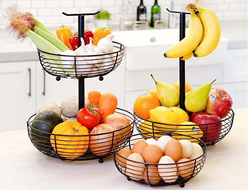 CAXXA 2 Tier Fruit Basket Bowl Kitchen Heavy Duty Wire Organizer, Black - Image 4