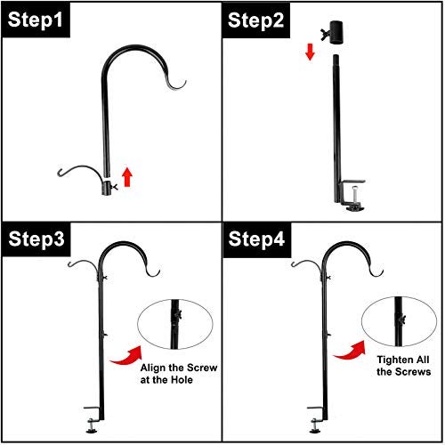 WOSIBO Three Span Deck Hook, 37 Inches Deck Bird Feeder Pole, Hanging Baskets Porch Multi-Hook for Deck Kit with Three Branches for Plant Hangers, Lanterns, Wind Chimes and More - Image 3