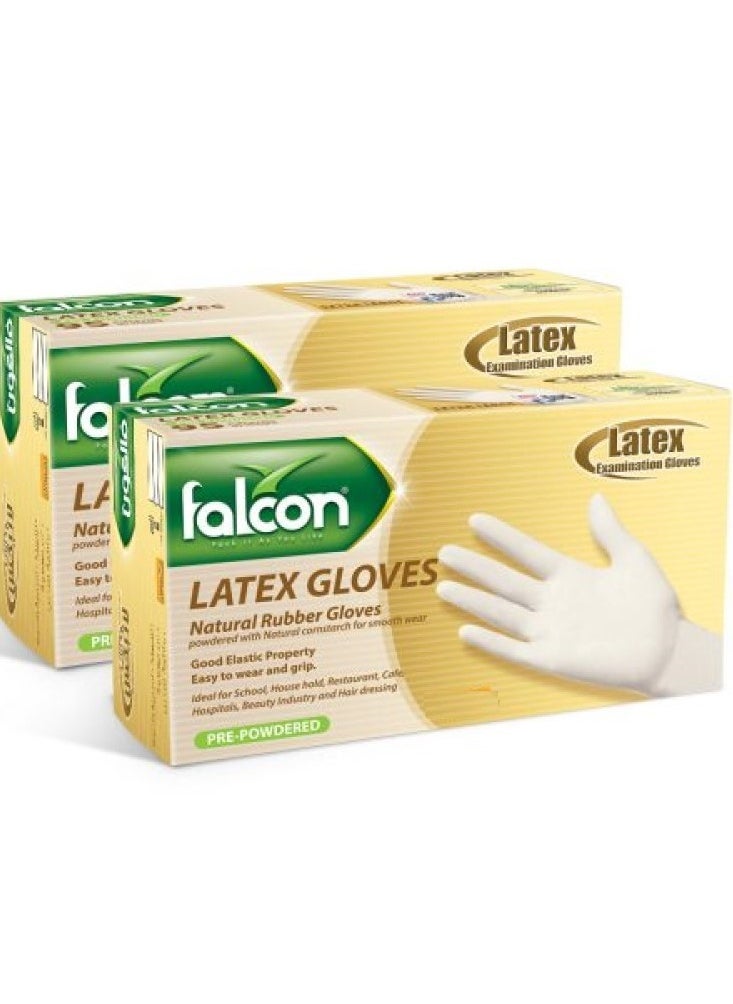Falcon Falcon Latex Gloves - Pre-Powdered (2 Packs x 100 Pieces)  - Image 1