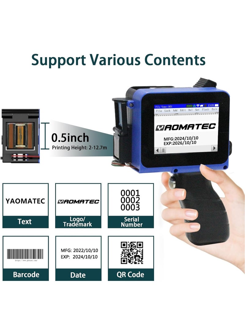 ياوماتيك طابعة نافثة للحبر محمولة صغيرة للأسطح المسطحة والمنحنية، مزودة بشاشة تعمل باللمس وخرطوشة حبر سريعة الجفاف، وجهاز وضع علامات محمول للجيب مقاس 12.7 مم/0.5 بوصة للملصق/التاريخ/الرمز الشريطي/الشعار/رمز الاستجابة السريعة/رقم الدفعة، 28 لغة - Image 4