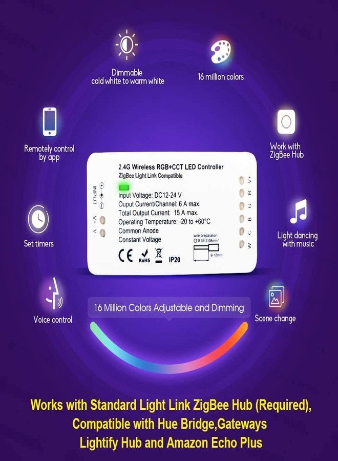 Protium ZigBee RGB+CCT LED Strip Kit (5 Meter) Work with Hue Bridge Amazon Echo Plus, Lightify Hub by APP and Voice and apple home kit PRMS060P51 - Image 5