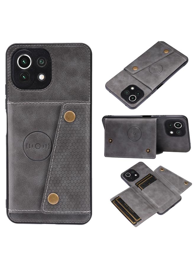 The Bros Case For Xiaomi Mi 11 Lite Double Buckle PU + TPU Shockproof Magnetic Protective Case with Card Slot & Holder