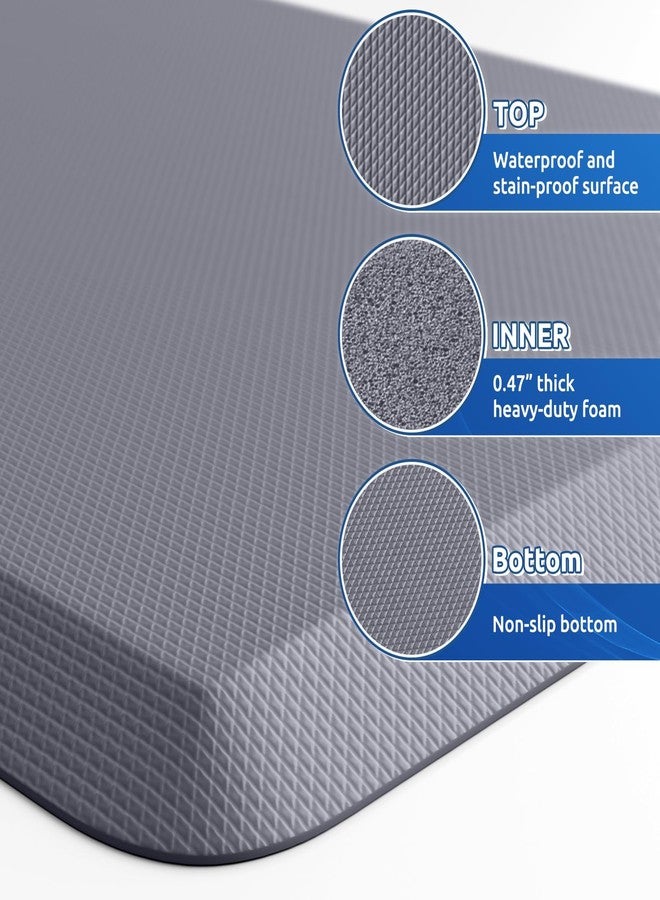 KitchenClouds 2PCS Kitchen Rugs Cushioned Anti-Fatigue Non-Slip Waterproof Kitchen Mat Comfort Foam Standing Mat for Floor Office Sink Laundry (Grey) - Image 5