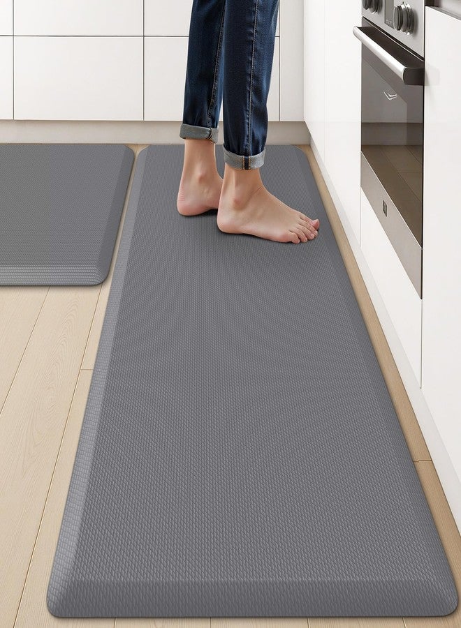 KitchenClouds 2PCS Kitchen Rugs Cushioned Anti-Fatigue Non-Slip Waterproof Kitchen Mat Comfort Foam Standing Mat for Floor Office Sink Laundry (Grey) - Image 1