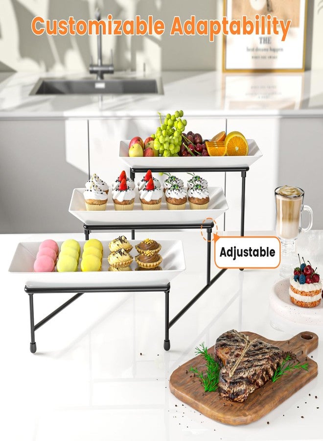Abiglifty 3 Tier Serving Tray for Party, 12.8"x7.5" BPA Free Food Grade Shatterproof Tiered Serving Platters with Steel Stand, Collapsible Dessert Display for Wedding, Graduation, BBQ, Holiday Events, Black - Image 5