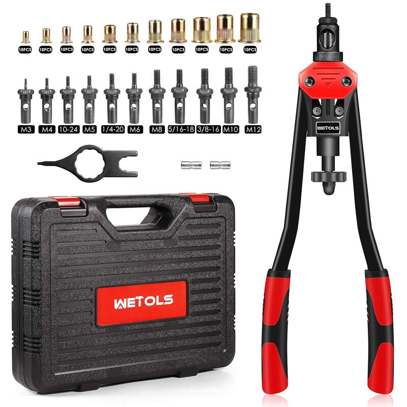 WETOLS 16 Rivet Nut Tool Professional Rivet Nut Tool Kit with 11 Metric Inch Mandrels M3 M4 M5 M6 M8 M10 M12 1024 1420 51618 3816 110pcs Rivnuts and Blow Carry Case WE889 - Image 3