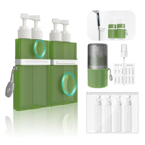 YOTIME 4 in 1 Travel Dispenser Bottle Vacuum Silicone Suction Cup for Smooth Walls TSA Approved Leak Proof Travel Size Containers for Toiletries Shampoo Body Wash and Conditioner Green - Image 1
