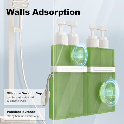YOTIME 4 in 1 Travel Dispenser Bottle Vacuum Silicone Suction Cup for Smooth Walls TSA Approved Leak Proof Travel Size Containers for Toiletries Shampoo Body Wash and Conditioner Green - Image 3