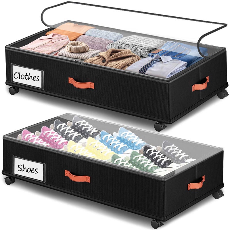 Tsinglax Under Bed Storage with Wheels 2-Pack, Under Bed Storage Containers 66L Clear Lids, Rolling Storage Drawers for Clothes Shoes Blankets, Underbed Organizer Bins(30" L x 16.2" W x 7.5" H) - Image 1