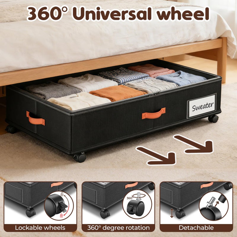 Tsinglax Under Bed Storage with Wheels 2-Pack, Under Bed Storage Containers 66L Clear Lids, Rolling Storage Drawers for Clothes Shoes Blankets, Underbed Organizer Bins(30" L x 16.2" W x 7.5" H) - Image 5