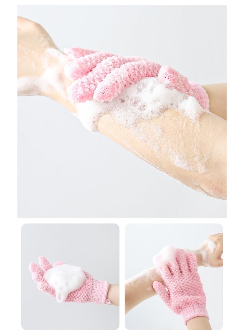 2 Pairs Deep Cleaning Exfoliating Bath Gloves - Double Sided Microfiber Shower Gloves for Body & Face, Thick Textured Nylon for Adults & Kids - Image 3