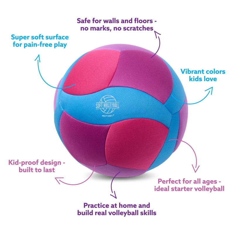 MOTOMYâ„¢ Indoor Soft Volleyball, Cushioned Fabric Training Ball for Kids & Youth, Quiet House Practice Design with Realistic Bounce & Lightweight Feel, Volleyball Gifts for Boys & Girls - Image 5