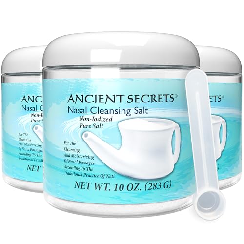 Ancient Secrets Nasal Cleansing Salt NonIodized 3Pack USPGrade Sodium Chloride for Any Neti Pot Sinus Irrigation System 10 Oz Ea