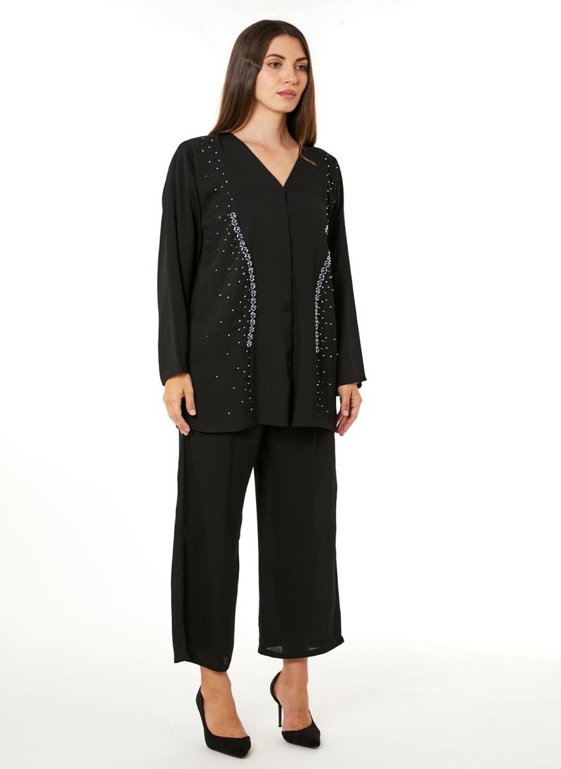 MOiSTREET Black Zoom Top and Pants Set Travel Wear - Image 1