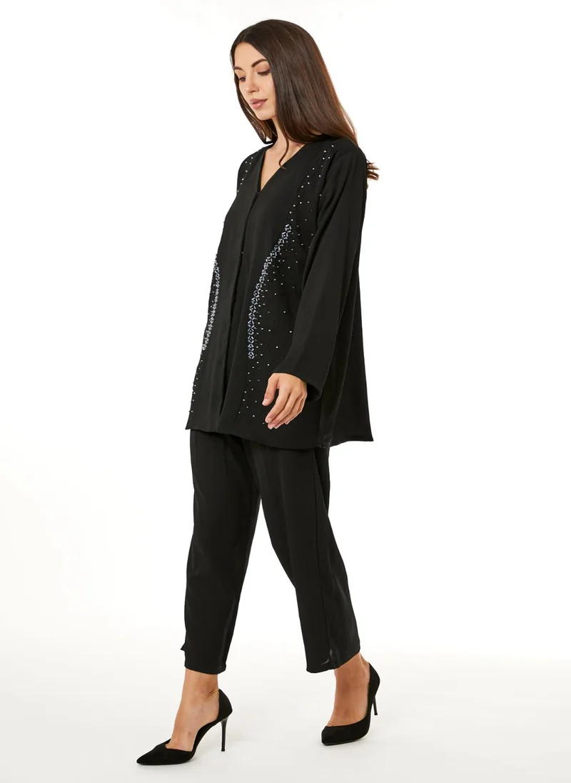 مويستريت MOiSTREET Black Zoom Top and Pants Set Travel Wear