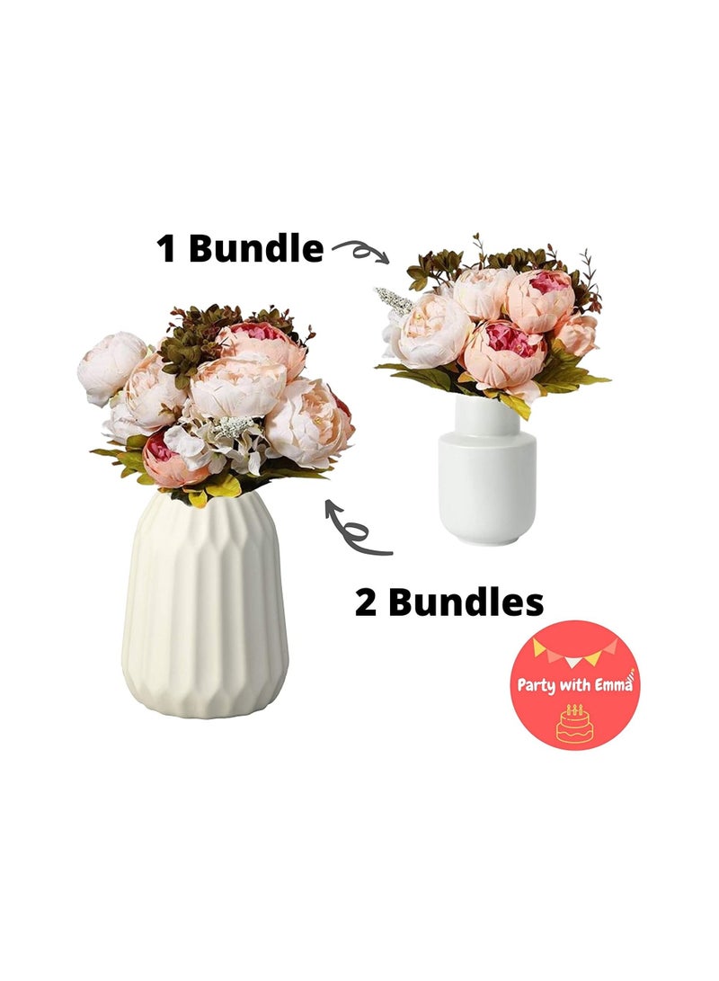 Party with Emma Artificial Flowers Bouquet Fake Flowers Vintage Artificial Peony Silk Flowers Bouquet Home Wedding Decoration Home decor Gift Wrapping (Pink) - Image 2