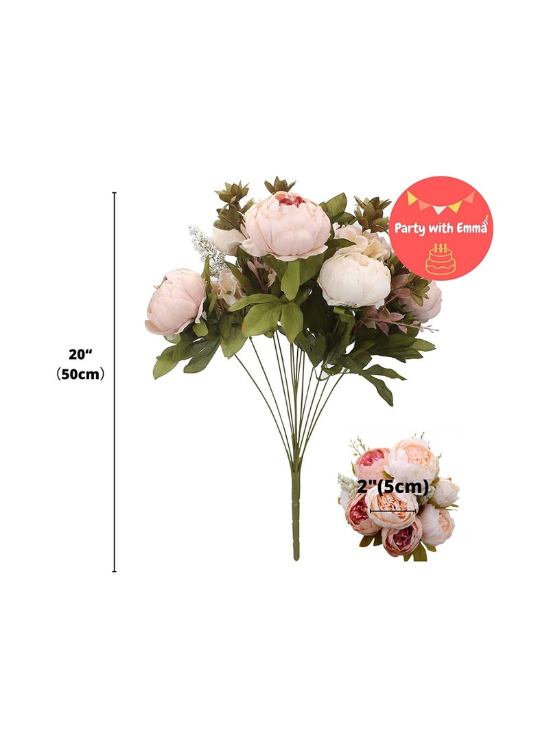 Party with Emma Artificial Flowers Bouquet Fake Flowers Vintage Artificial Peony Silk Flowers Bouquet Home Wedding Decoration Home decor Gift Wrapping (Pink) - Image 3