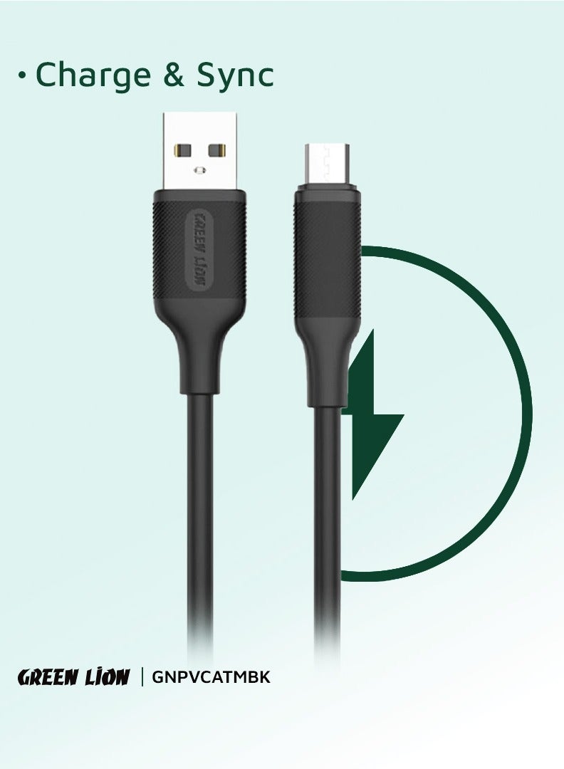 GREEN LION USB-A To Micro PVC Cable 1 Meter Length / Super Durable / Secure & Safe / Charge & Sync / 480Mbps Transfer Speed / High Speed Charging / Quick Data Sync / 10000 Bends Life Span / Premium Quality / Compatible with android smartphone / tablet / PC peripheral or any other micro-USB-compatible device - Black - Image 3