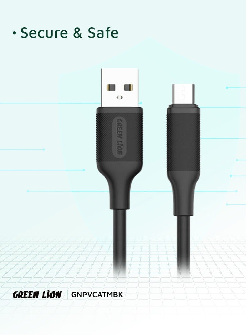 GREEN LION USB-A To Micro PVC Cable 1 Meter Length / Super Durable / Secure & Safe / Charge & Sync / 480Mbps Transfer Speed / High Speed Charging / Quick Data Sync / 10000 Bends Life Span / Premium Quality / Compatible with android smartphone / tablet / PC peripheral or any other micro-USB-compatible device - Black - Image 4