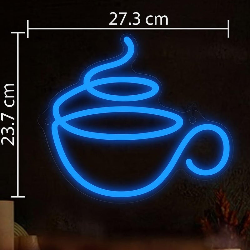 Horoof Home Blue Coffee Cup Neon Sign - 27.3x23.7 cm Acrylic LED Light Wall Decor for Coffee Bar and Kitchen - Image 2