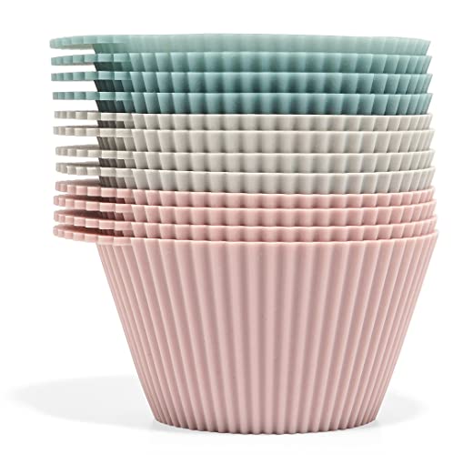 The Silicone Kitchen The Silicone Kitchen Reusable Silicone Baking Cups Silicone Muffin Liners for Cupcakes BPA Free Jumbo 12 Pack Pink Gray Blue 