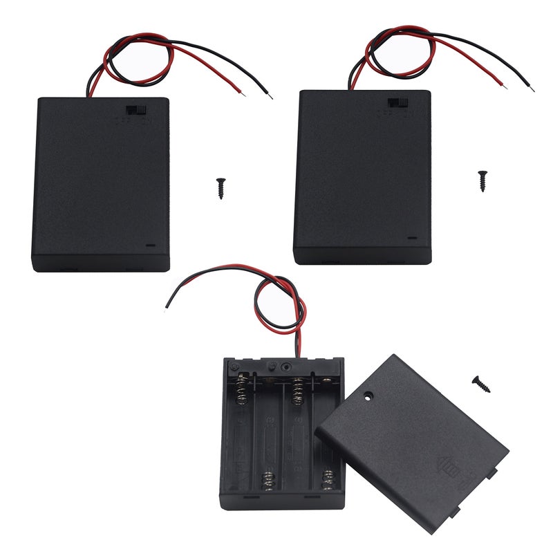 LAMPVPATH (Pack of 3) 4 AA Battery Holder with Switch, 6V Battery Holder with Switch, 4X 1.5V AA Battery Holder with Leads and Switch - Image 1