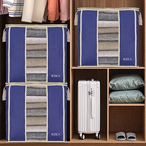 KIKA HOMS Large Clothes, Toys, Pillow & Blanket Storage Bag, Foldable Storage Organizer, 3x60L = 180L, 3 Pcs Pack (Blue), Polypropylene - Image 3