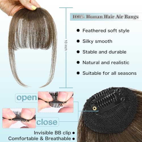 NAYOO Bangs Hair Clip - Brown Fake Bangs 100% Real Human Hair Extensions Wispy Bangs for Women Fringe with Temples Hairpieces Curved Bangs for Daily Wear(Brown, Wispy Bangs) - Image 3