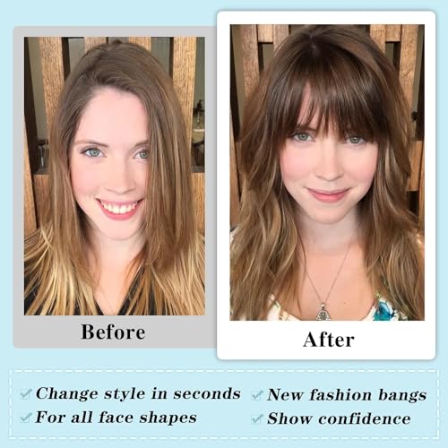 NAYOO Bangs Hair Clip - Brown Fake Bangs 100% Real Human Hair Extensions Wispy Bangs for Women Fringe with Temples Hairpieces Curved Bangs for Daily Wear(Brown, Wispy Bangs) - Image 5