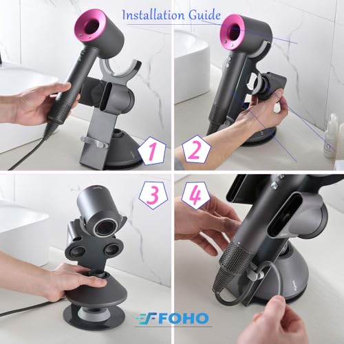 Foho Hair Dryer Holder for Dyson Supersonic, Magnetic Stand with Power Plug Cable Organizer, Bathroom Organizer Supersonic Dryer, Diffuser and Nozzles - Image 2