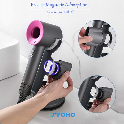Foho Hair Dryer Holder for Dyson Supersonic, Magnetic Stand with Power Plug Cable Organizer, Bathroom Organizer Supersonic Dryer, Diffuser and Nozzles - Image 4