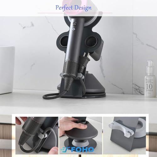 Foho Hair Dryer Holder for Dyson Supersonic, Magnetic Stand with Power Plug Cable Organizer, Bathroom Organizer Supersonic Dryer, Diffuser and Nozzles - Image 3