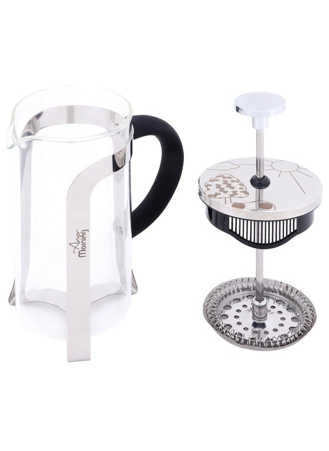 Any Morning French Press Coffee and Tea Maker, 600 ml / 20 oz / 2 Cup, Borosilicate Glass Coffee Press, Stainless Steel Filter, Durable and Heat Resistant, Silver - FY450  - Image 3